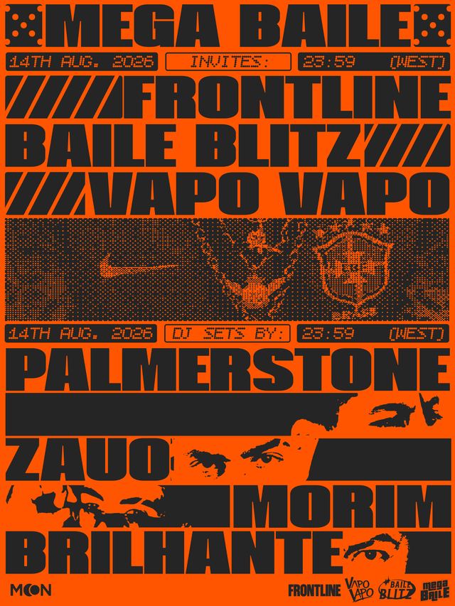 Flyer do MEGA BAILE 14.08.26 — Frontline · Baile Blitz · Vapo Vapo